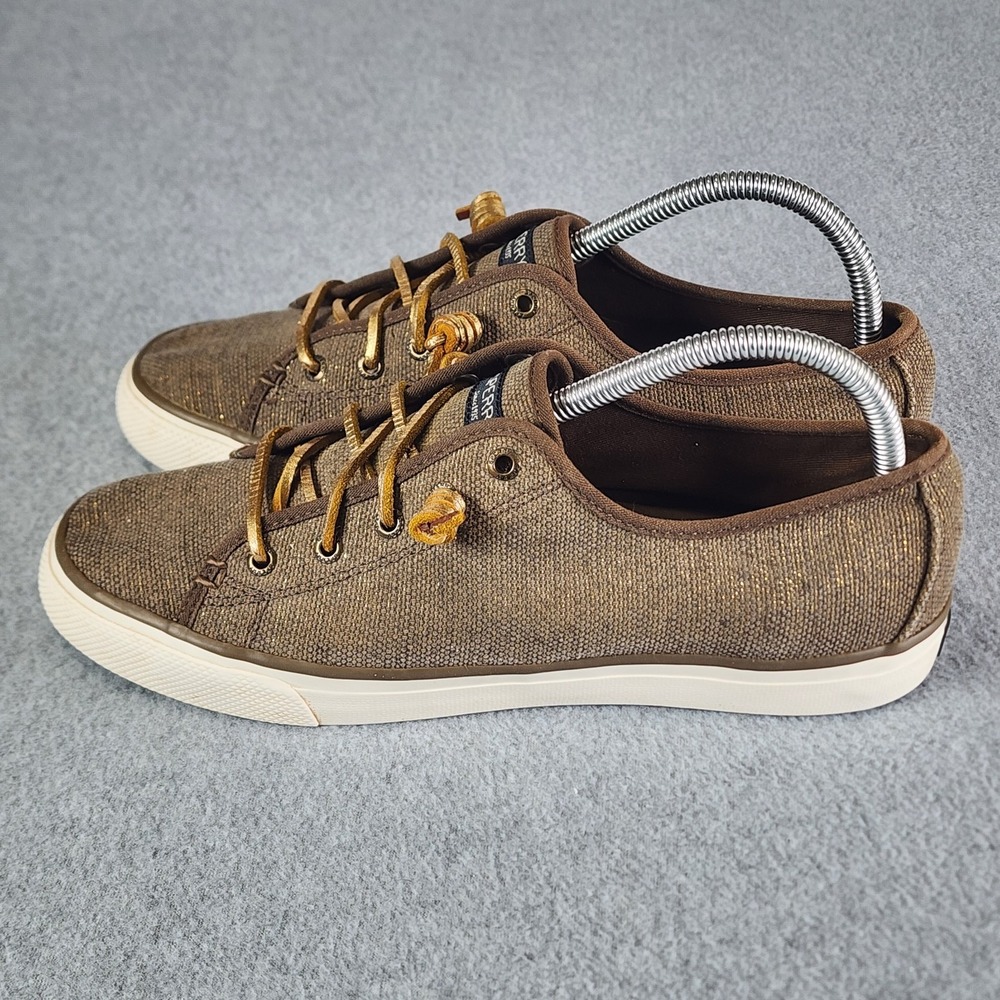 Sperry Top Siders Sneakers Women's 9M Brown Gold Canvas Boat Shoes Slip-on - Picture 2 of 9